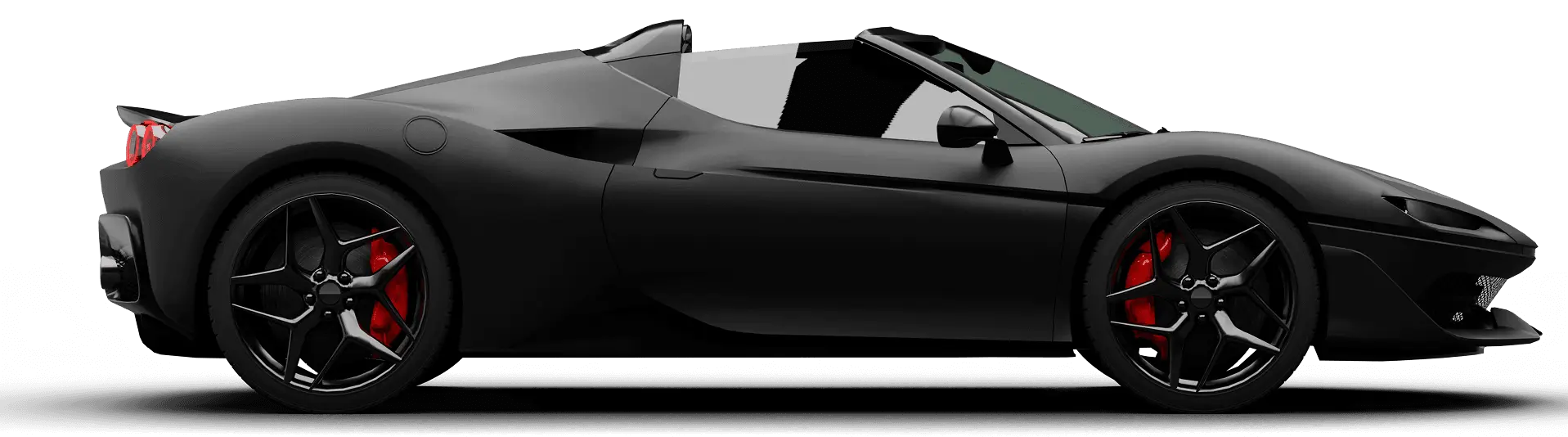 Matte black convertible sports car in right-side profile — sports car window tinting in Dubai
